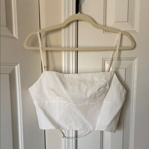 White Cropped Linen Open Back Top